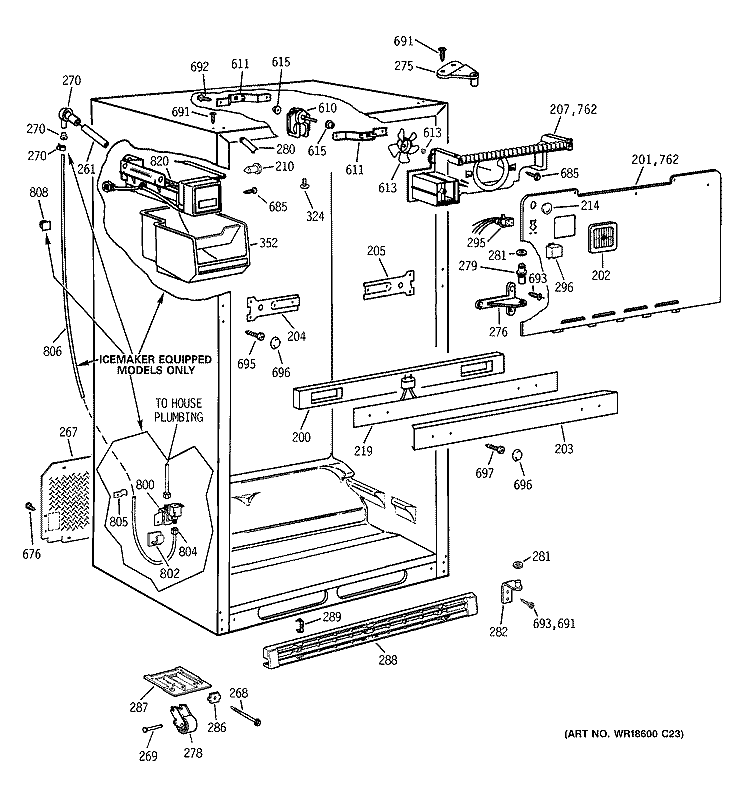 CABINET Diagram and Parts List for TBX22FICBRWW  General Electric Refrigerator