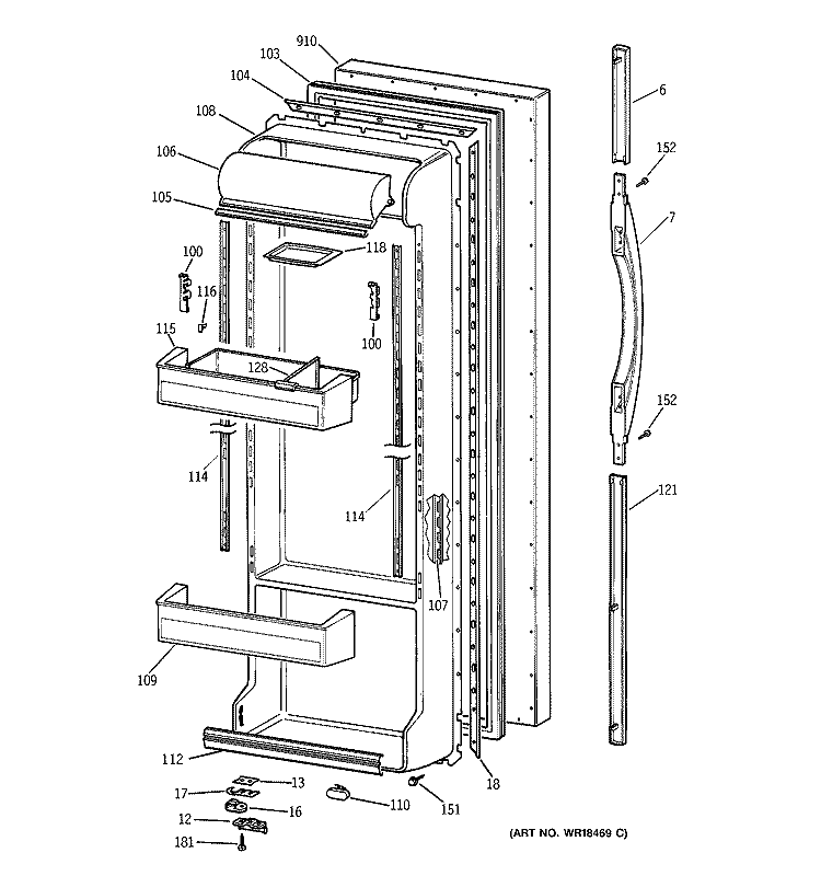 FRESH FOOD DOOR Diagram and Parts List for TFX25KRCEWW  General Electric Refrigerator