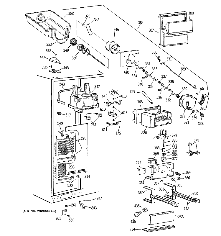 FREEZER SECTION Diagram and Parts List for TFG28PRCCWW  General Electric Refrigerator