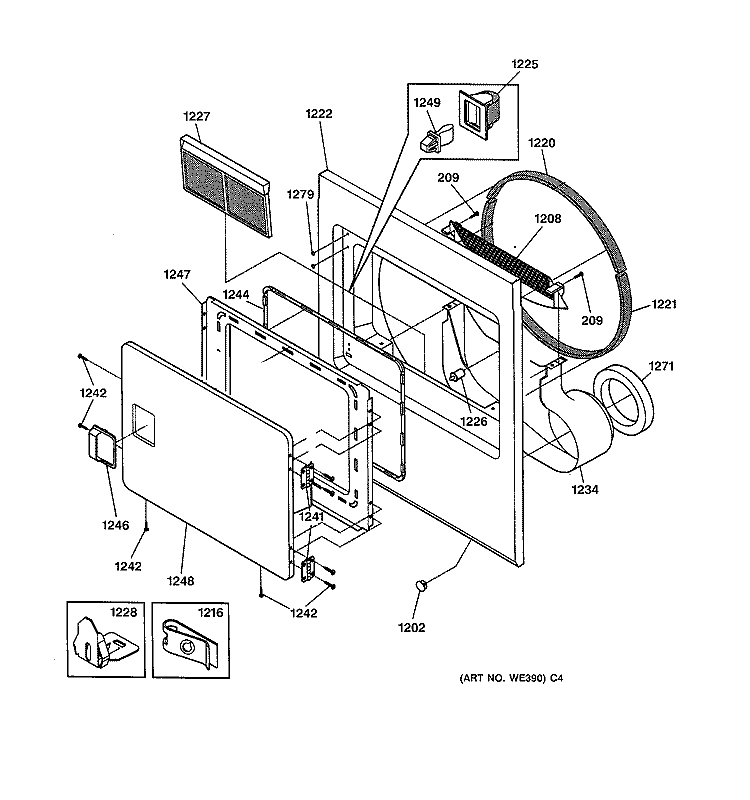 FRONT PANEL & LINT FILTER Diagram and Parts List for DBL333GY0WW  General Electric Dryer