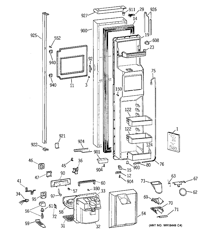 FREEZER DOOR Diagram and Parts List for TPG24BFCCBB  General Electric Refrigerator