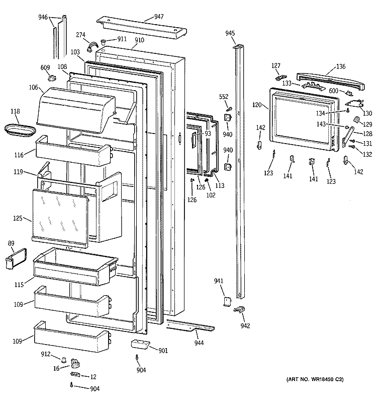 FRESH FOOD DOOR Diagram and Parts List for TPG24BFCCBB  General Electric Refrigerator