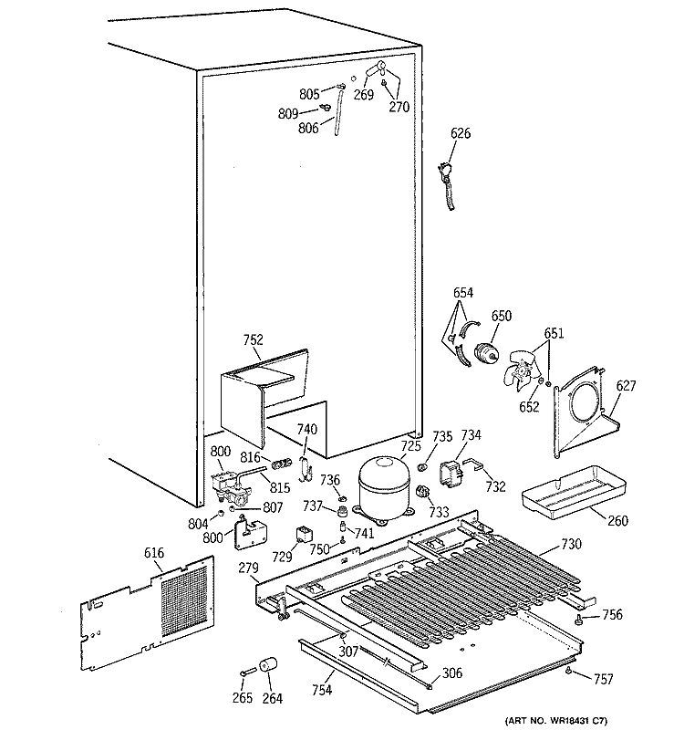 UNIT PARTS Diagram and Parts List for TPG24BFCCBB  General Electric Refrigerator