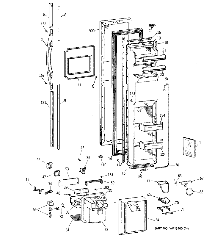 FREEZER DOOR Diagram and Parts List for TFT27PRBCAA  General Electric Refrigerator