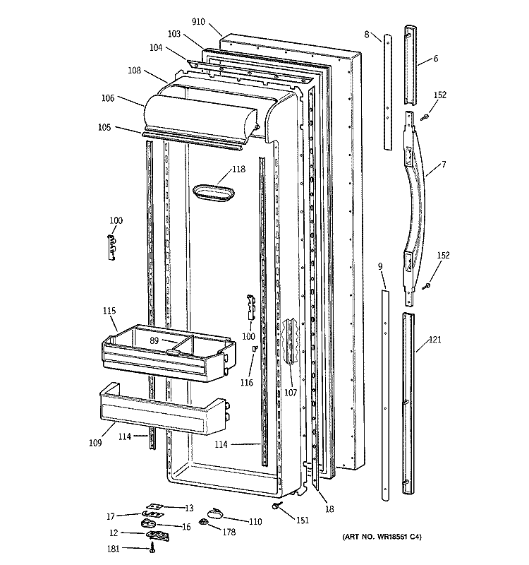 FRESH FOOD DOOR Diagram and Parts List for TFT27PRBCAA  General Electric Refrigerator