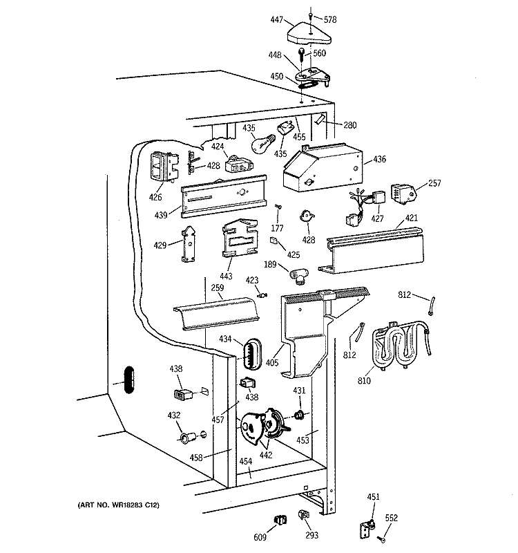 FRESH FOOD SECTION Diagram and Parts List for TFT27PRBCAA  General Electric Refrigerator