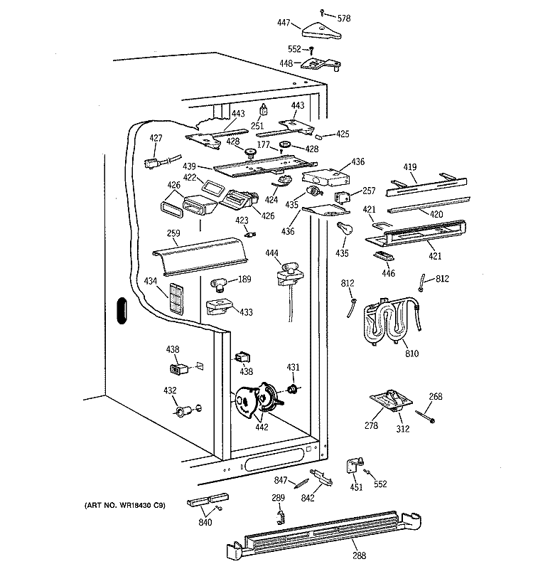 FRESH FOOD SECTION Diagram and Parts List for TFT28PFBCAA  General Electric Refrigerator