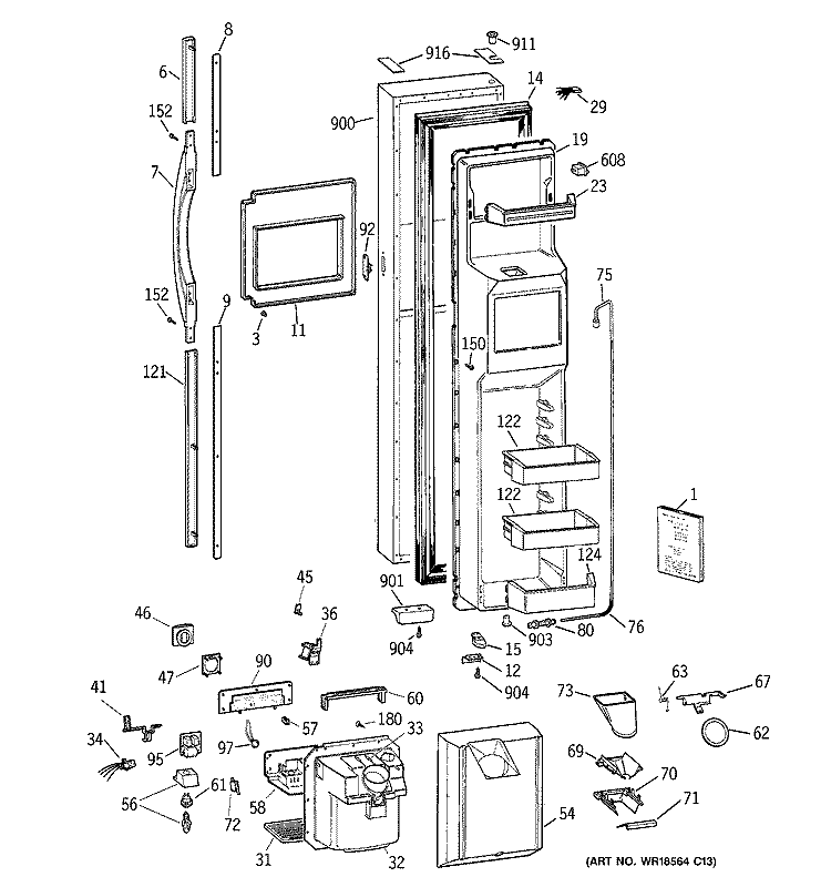FREEZER DOOR Diagram and Parts List for TFJ28PFBCWW  General Electric Refrigerator