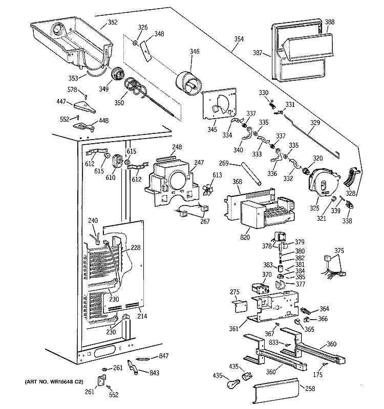 FREEZER SECTION Diagram and Parts List for TFJ28PFBCWW  General Electric Refrigerator