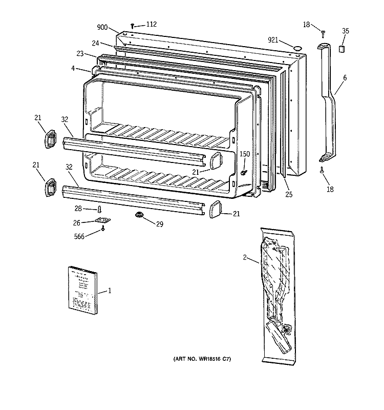 FREEZER DOOR Diagram and Parts List for TBM18JACDRAA  General Electric Refrigerator