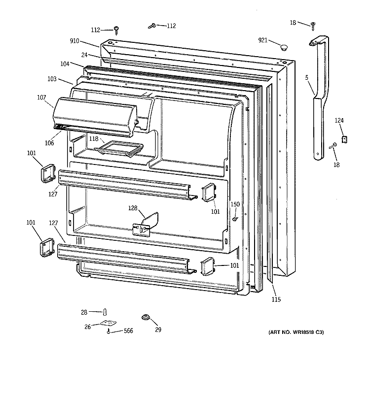 FRESH FOOD DOOR Diagram and Parts List for TBM18JACDRAA  General Electric Refrigerator