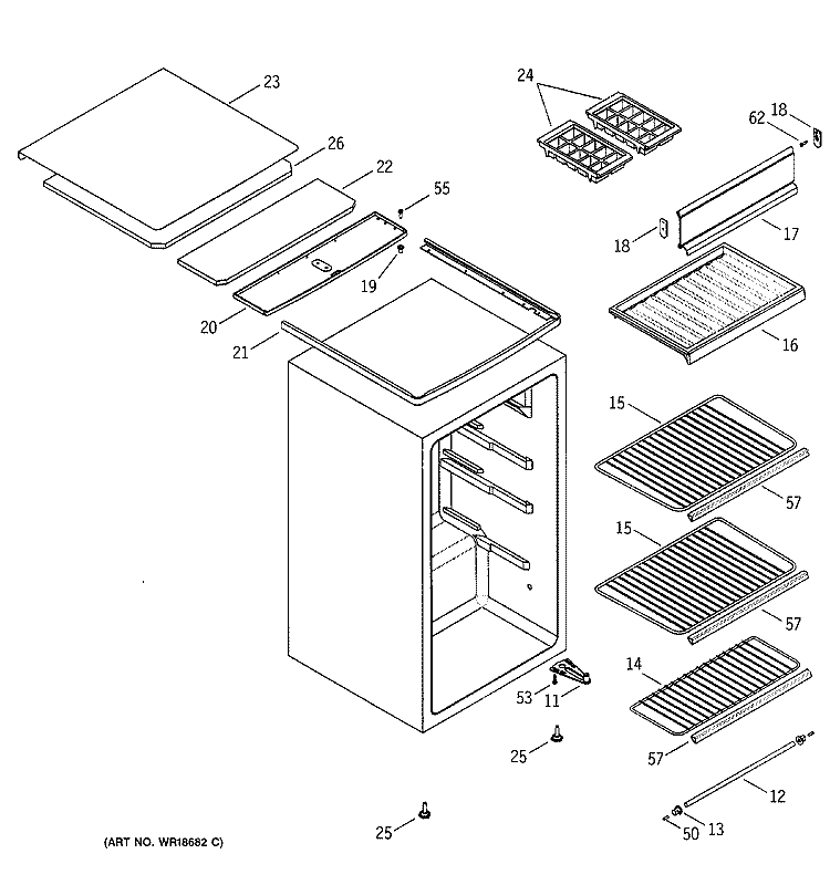 CABINET Diagram and Parts List for TAX4DNYCWH  General Electric Refrigerator