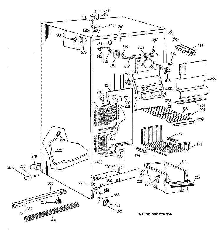 FREEZER SECTION Diagram and Parts List for TFG25PABCWW  General Electric Refrigerator
