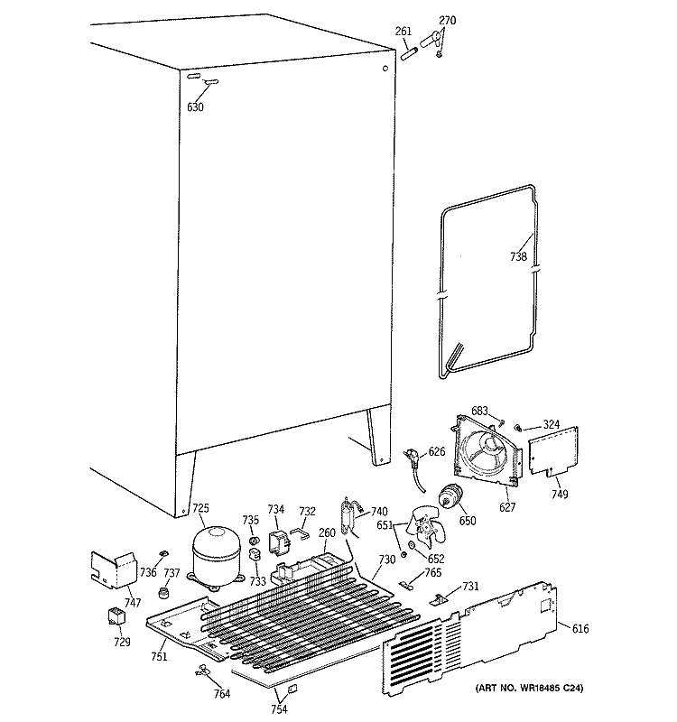 UNIT PARTS Diagram and Parts List for TFG25PABCWW  General Electric Refrigerator