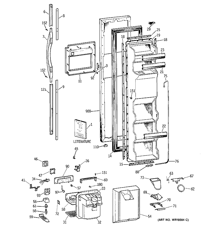 FREEZER DOOR Diagram and Parts List for TFG25PEBCWH  General Electric Refrigerator