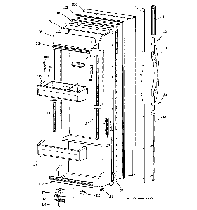 FRESH FOOD DOOR Diagram and Parts List for TFG25PEBCWH  General Electric Refrigerator