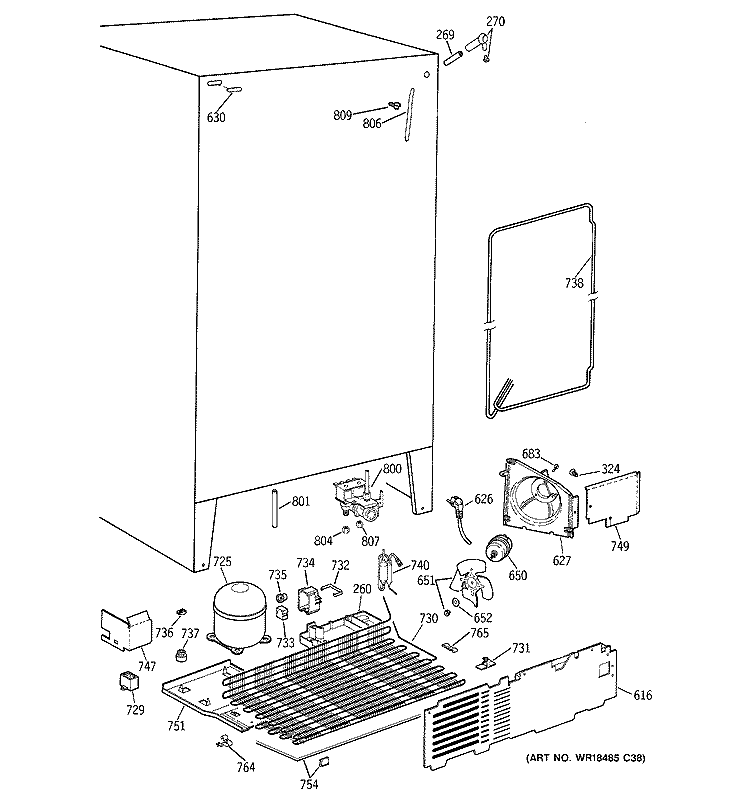 UNIT PARTS Diagram and Parts List for TFG25PEBCWH  General Electric Refrigerator