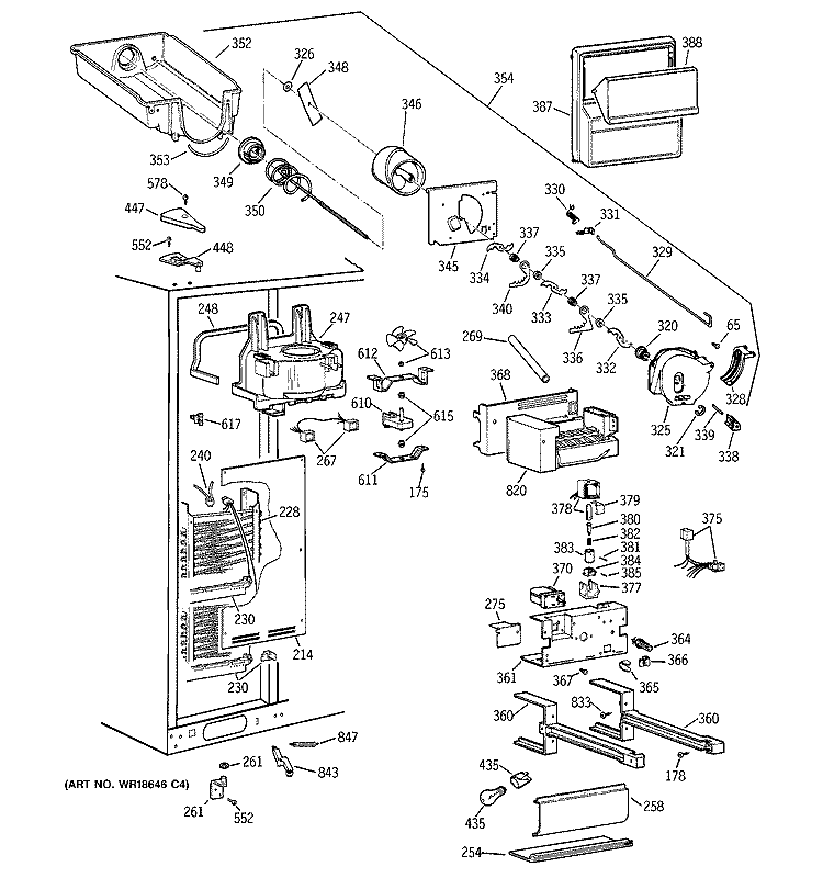 FREEZER SECTION Diagram and Parts List for TFG28ZFCCWH  General Electric Refrigerator