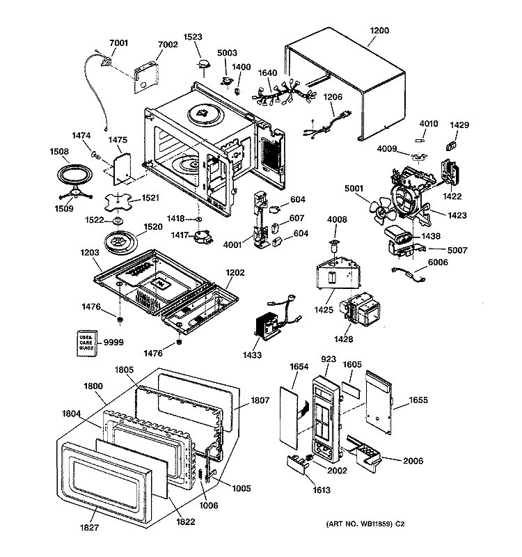 Section Diagram and Parts List for JE1860CB01  General Electric Microwave