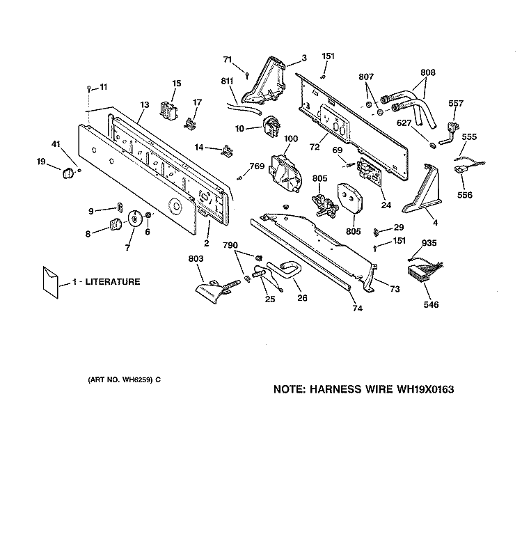 CONTROLS & BACKSPLASH Diagram and Parts List for WSSR3120W1WW  General Electric Washer