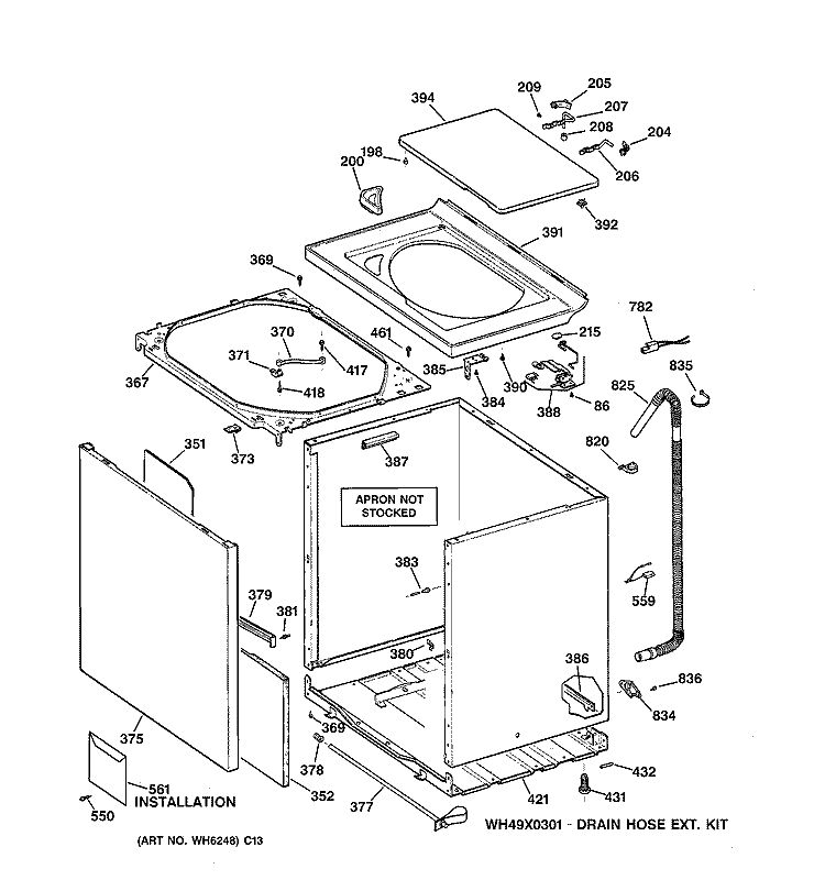 CABINET, COVER & FRONT PANEL Diagram and Parts List for WSSR3120W1WW  General Electric Washer