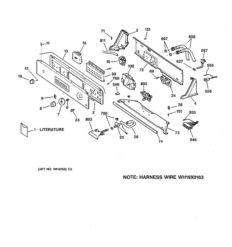 CONTROLS & BACKSPLASH Diagram and Parts List for WPSF4170W1WW  General Electric Washer