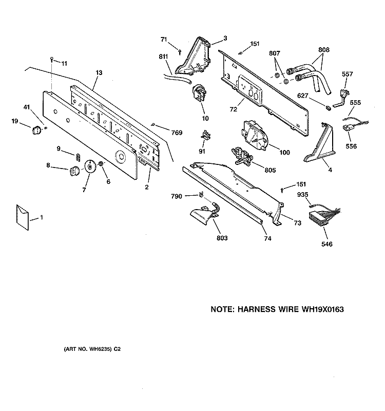 CONTROLS & BACKSPLASH Diagram and Parts List for WJSR2080V2WW  General Electric Washer