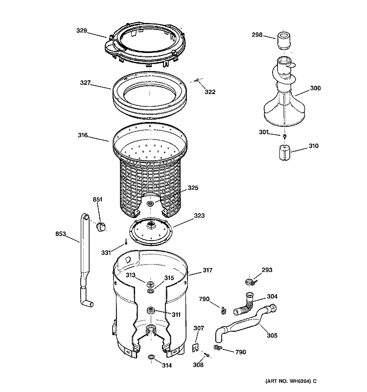 TUB, BASKET & AGITATOR Diagram and Parts List for WJSR2080V2WW  General Electric Washer