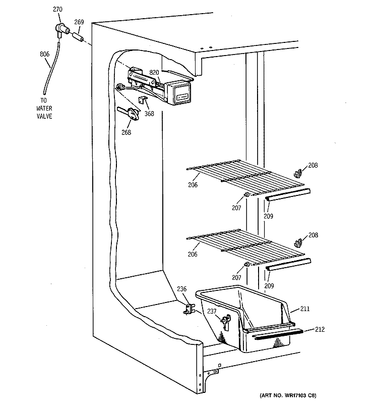 FREEZER SECTION Diagram and Parts List for TFM20JRBCAA  General Electric Refrigerator