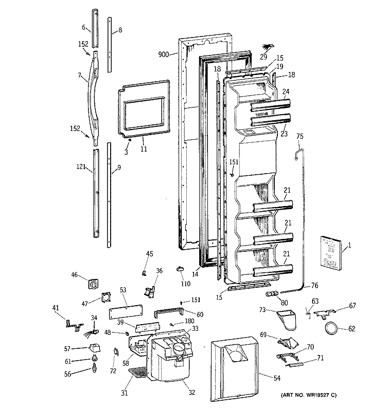 FREEZER DOOR Diagram and Parts List for TFM22PRBCWW  General Electric Refrigerator