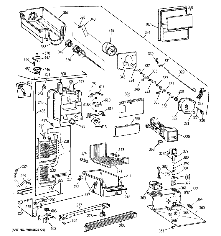FREEZER SECTION Diagram and Parts List for TFM22PRBCWW  General Electric Refrigerator