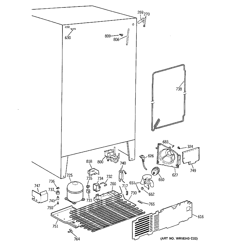 UNIT PARTS Diagram and Parts List for TFM22PRBCWW  General Electric Refrigerator