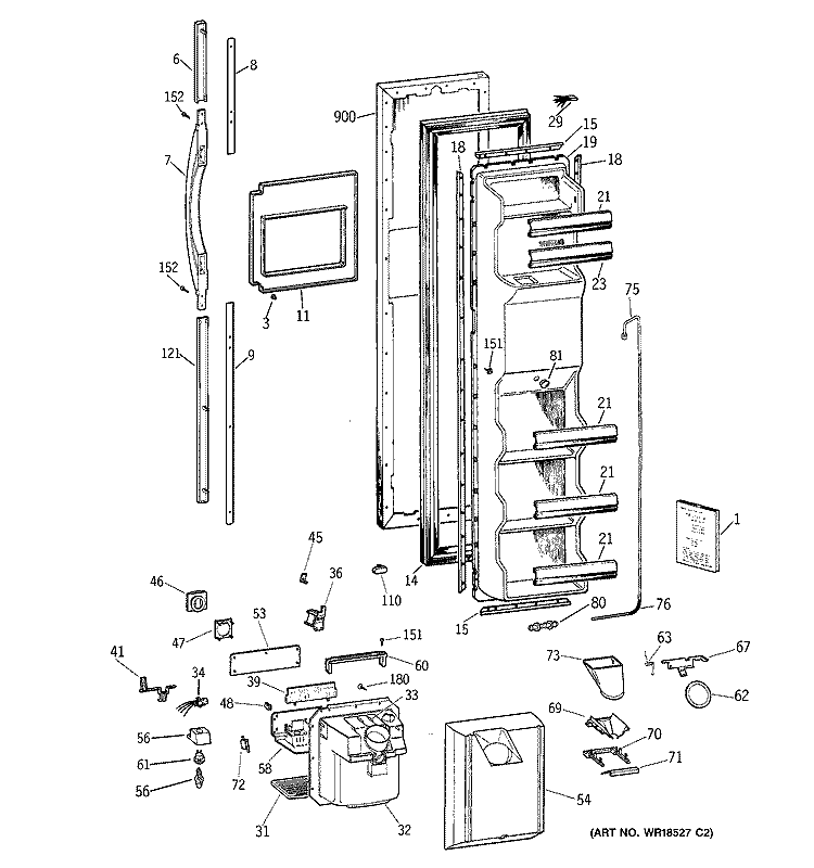 FREEZER DOOR Diagram and Parts List for TFM25PRBCWW  General Electric Refrigerator