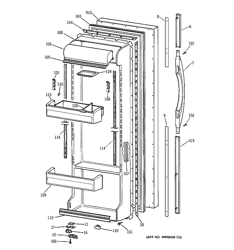 FRESH FOOD DOOR Diagram and Parts List for TFM25PRBCWW  General Electric Refrigerator