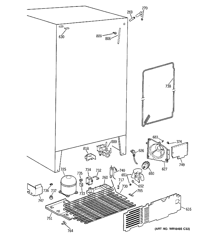 UNIT PARTS Diagram and Parts List for TFM25PRBCWW  General Electric Refrigerator