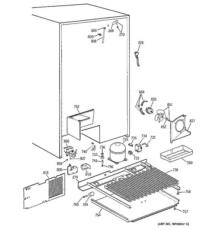 UNIT PARTS Diagram and Parts List for TFM28PFBCBB  General Electric Refrigerator