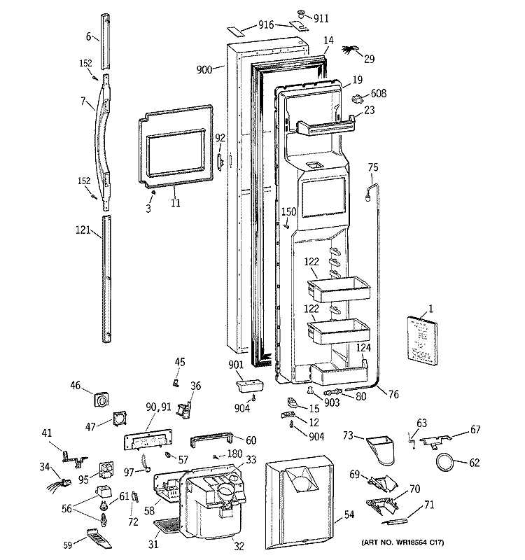 FREEZER DOOR Diagram and Parts List for TFK28ZFBCAA  General Electric Refrigerator