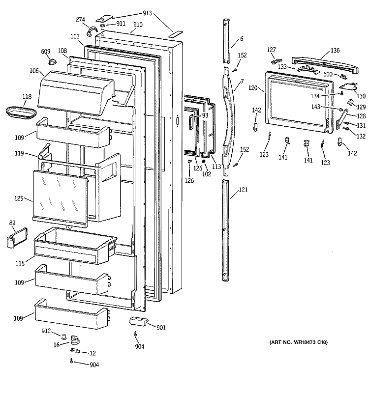 FRESH FOOD DOOR Diagram and Parts List for TFK28ZFBCAA  General Electric Refrigerator