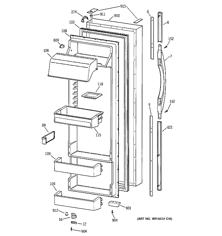 FRESH FOOD DOOR Diagram and Parts List for TFK28ZRBCAA  General Electric Refrigerator