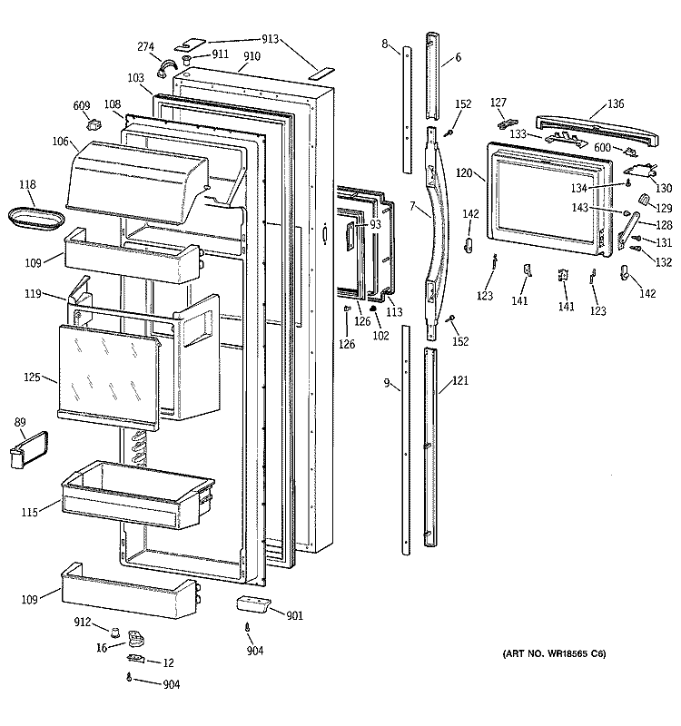 FRESH FOOD DOOR Diagram and Parts List for TFM30PBBBWW  General Electric Refrigerator