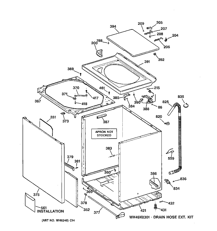 CABINET, COVER & FRONT PANEL Diagram and Parts List for WPSR4130W1AA  General Electric Washer