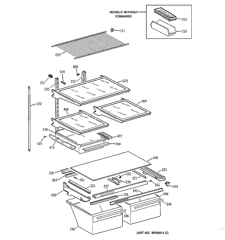 SHELF PARTS Diagram and Parts List for CTX19MACBRAA  Hotpoint Refrigerator