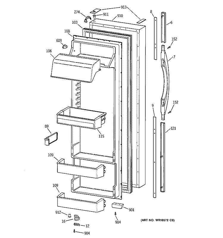 FRESH FOOD DOOR Diagram and Parts List for MSK28DRBCAA  General Electric Refrigerator
