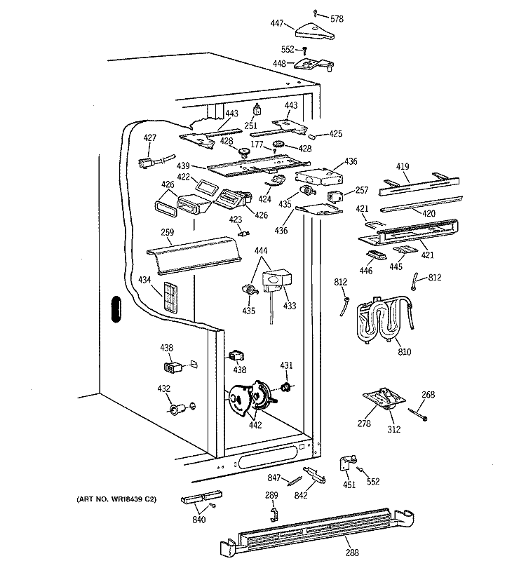 FRESH FOOD SECTION Diagram and Parts List for MSK28PFBCAA  General Electric Refrigerator