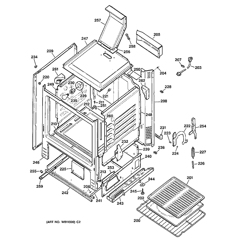BODY PARTS Diagram and Parts List for LGB128PEB1WW  General Electric Range