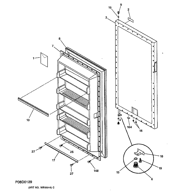 DOOR Diagram and Parts List for FUM14SAARWH  General Electric Freezer