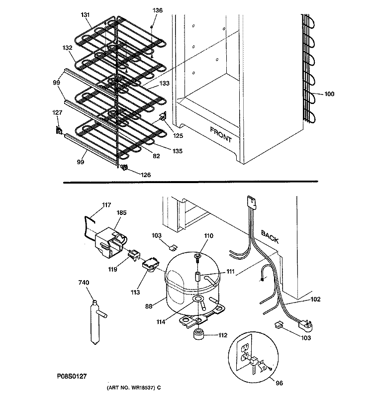 UNIT PARTS Diagram and Parts List for FUM17SAARWH  General Electric Freezer