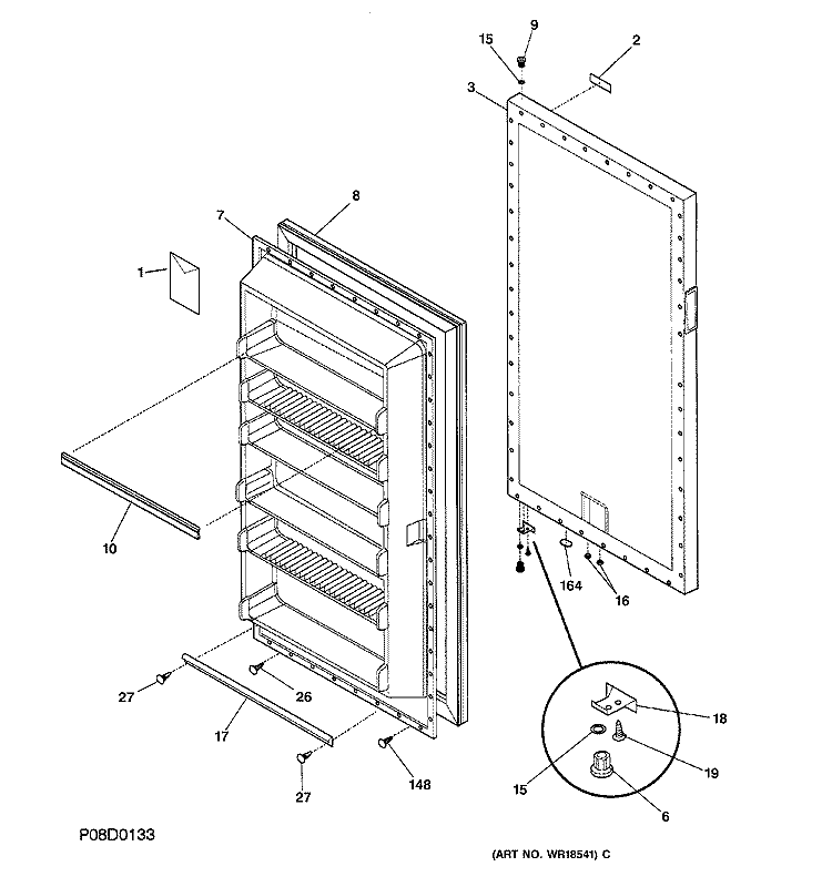 DOOR Diagram and Parts List for FUM21SAARWH  General Electric Freezer