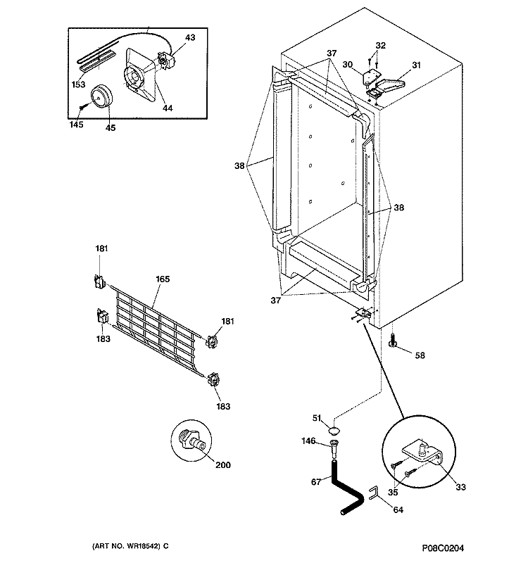 CABINET Diagram and Parts List for FUM21SAARWH  General Electric Freezer