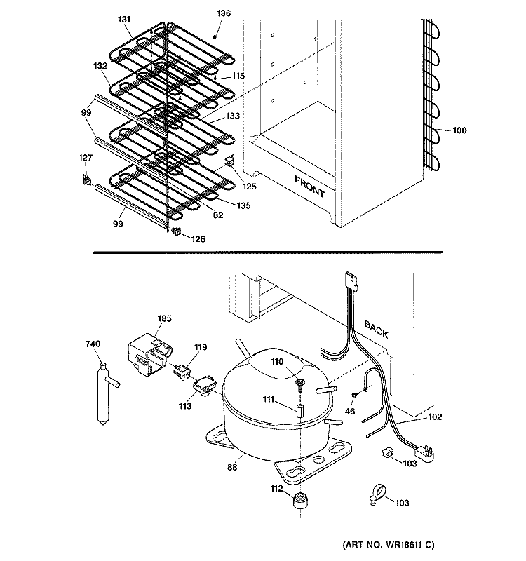 UNIT PARTS Diagram and Parts List for FUM12SAARWH  General Electric Freezer